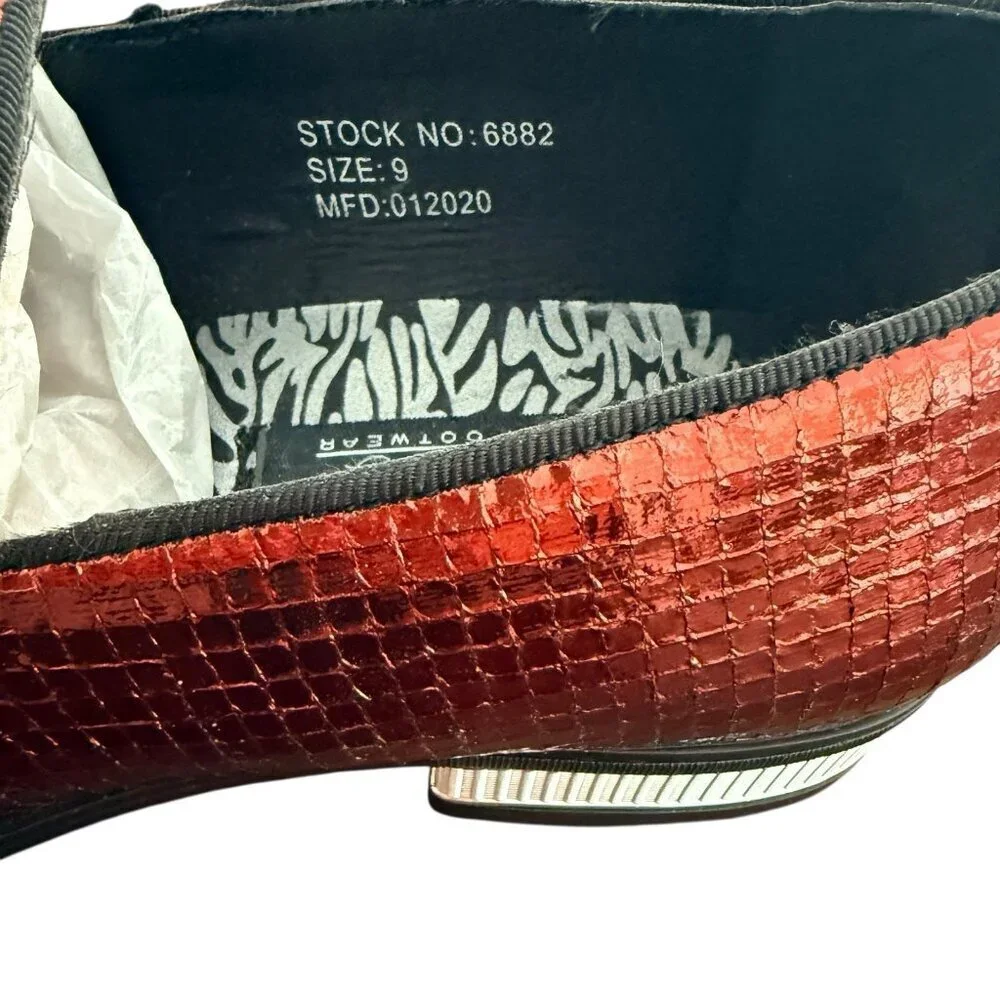 After Midnight Formal Footwear Red Sequin Loafers Slip On Shoes Men Size 9